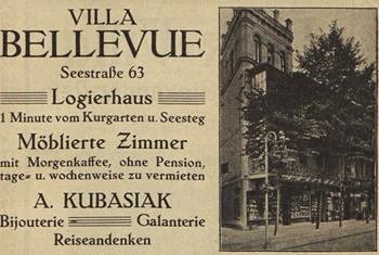 Willa Bellevue na reklamie pensjonatu z 1915 roku (BMS PAH), za: www.dawnysopot.pl. Willa Bellevue na reklamie pensjonatu z 1915 roku (BMS PAH), za: www.dawnysopot.pl.